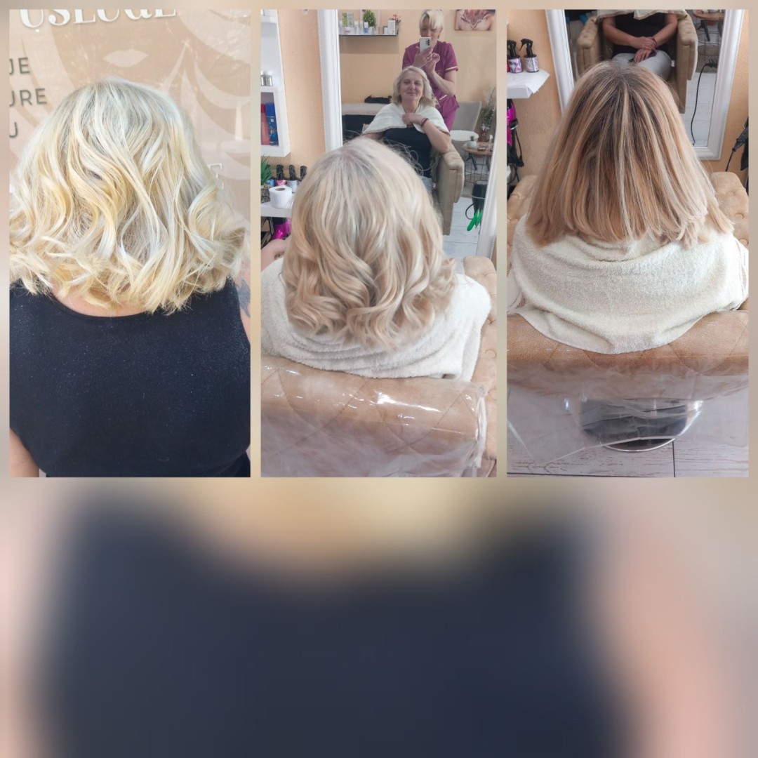 Povrsinski Pramenovi na foliju + žensko šišanje + feniranje - kratka kosa - Poezija ljepote, Sarajevo Farbanje kose Frizerski saloni Farbanje kose, Sarajevo, Novo Sarajevo - Novi Grad