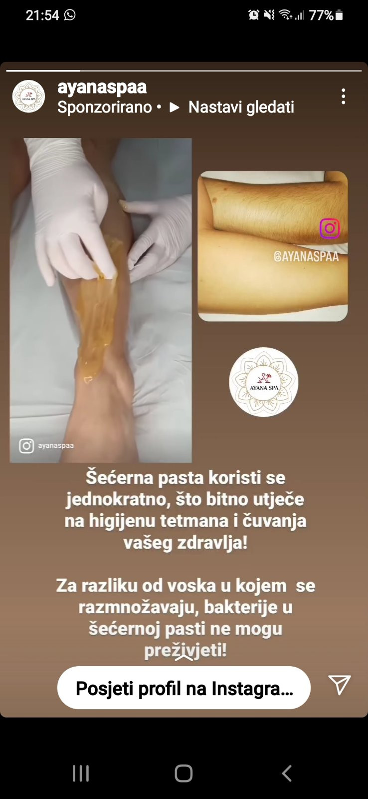 Ayana Spa #sarajevo Depilacija šećernom pastom Depilacija pola nogu šećernom pastom - za dame