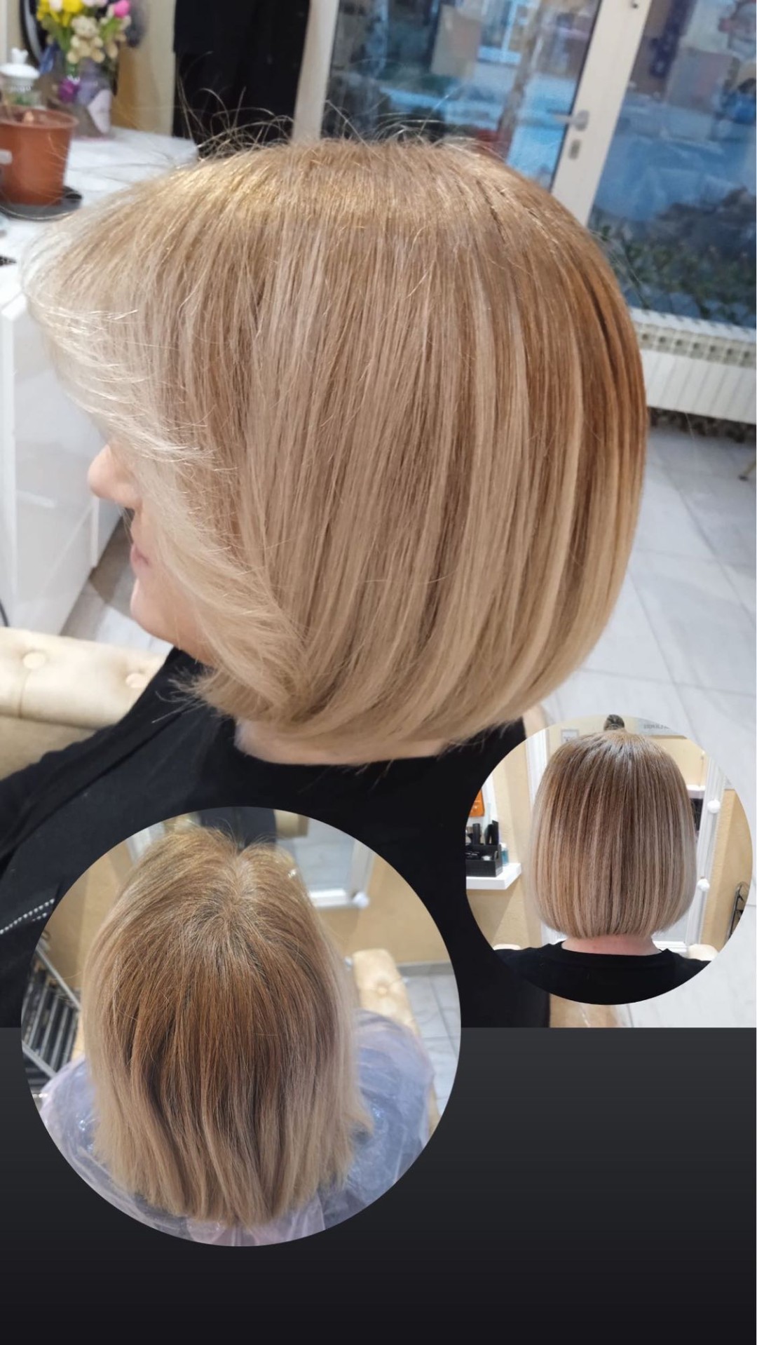 Poezija ljepote #sarajevo Farbanje kose Farbanje izrastka + žensko šišanje + feniranje na ravno - kosa srednje dužine